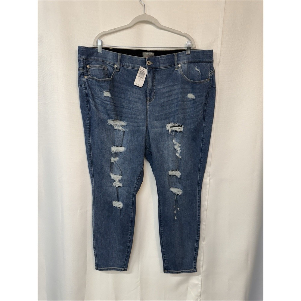 NWT Torrid‎ Bombshell Skinny Jeans 26R Blue Premium Stretch High Rise Distressed